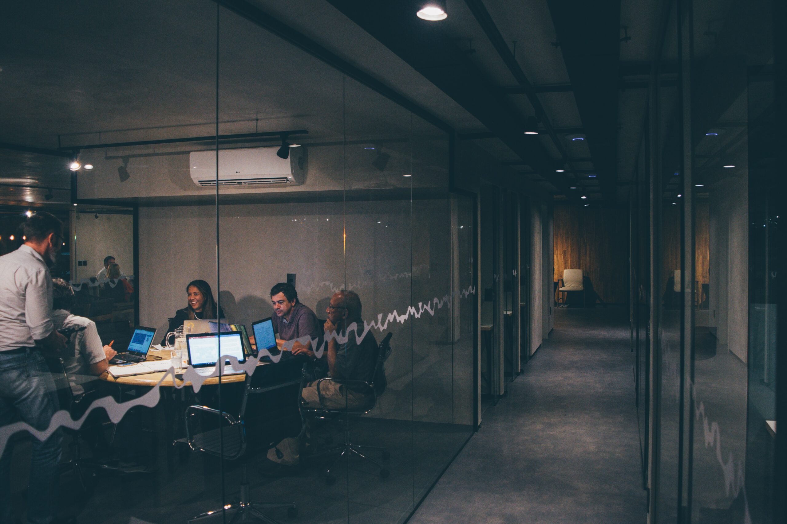 office hallway with people in office